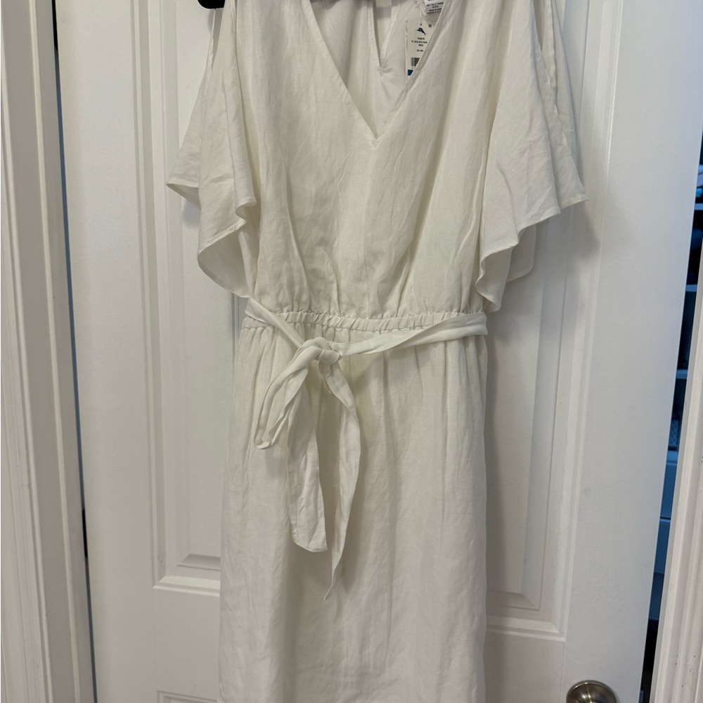 Tommy Bahama white Flutter Sleeve split shoulder Sundress